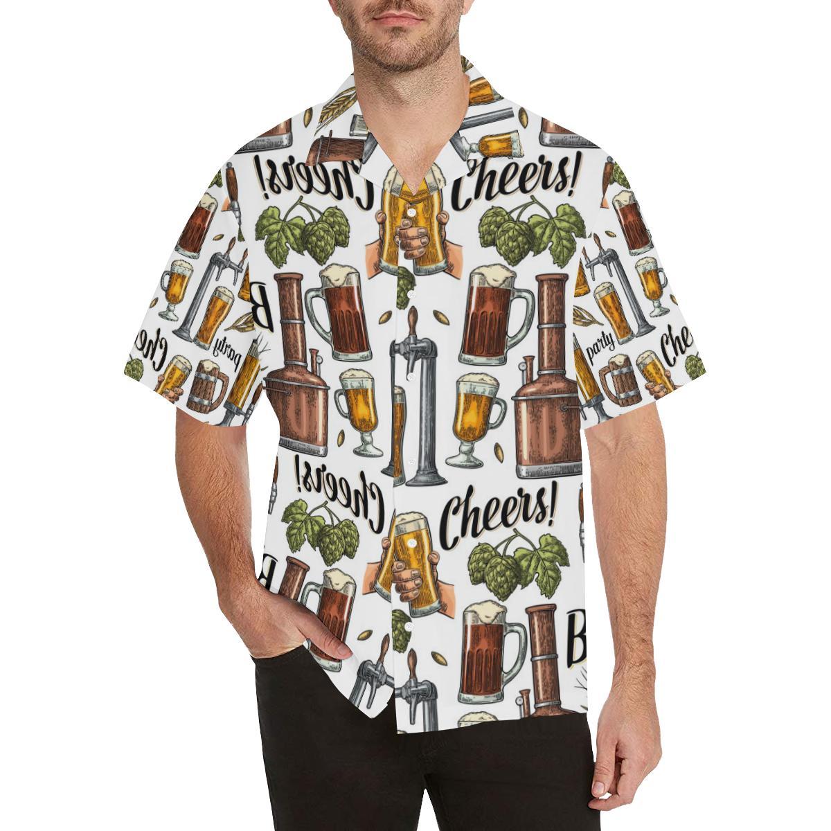Beer Cheer Pattern Mens All Over Print Hawaiian Shirt