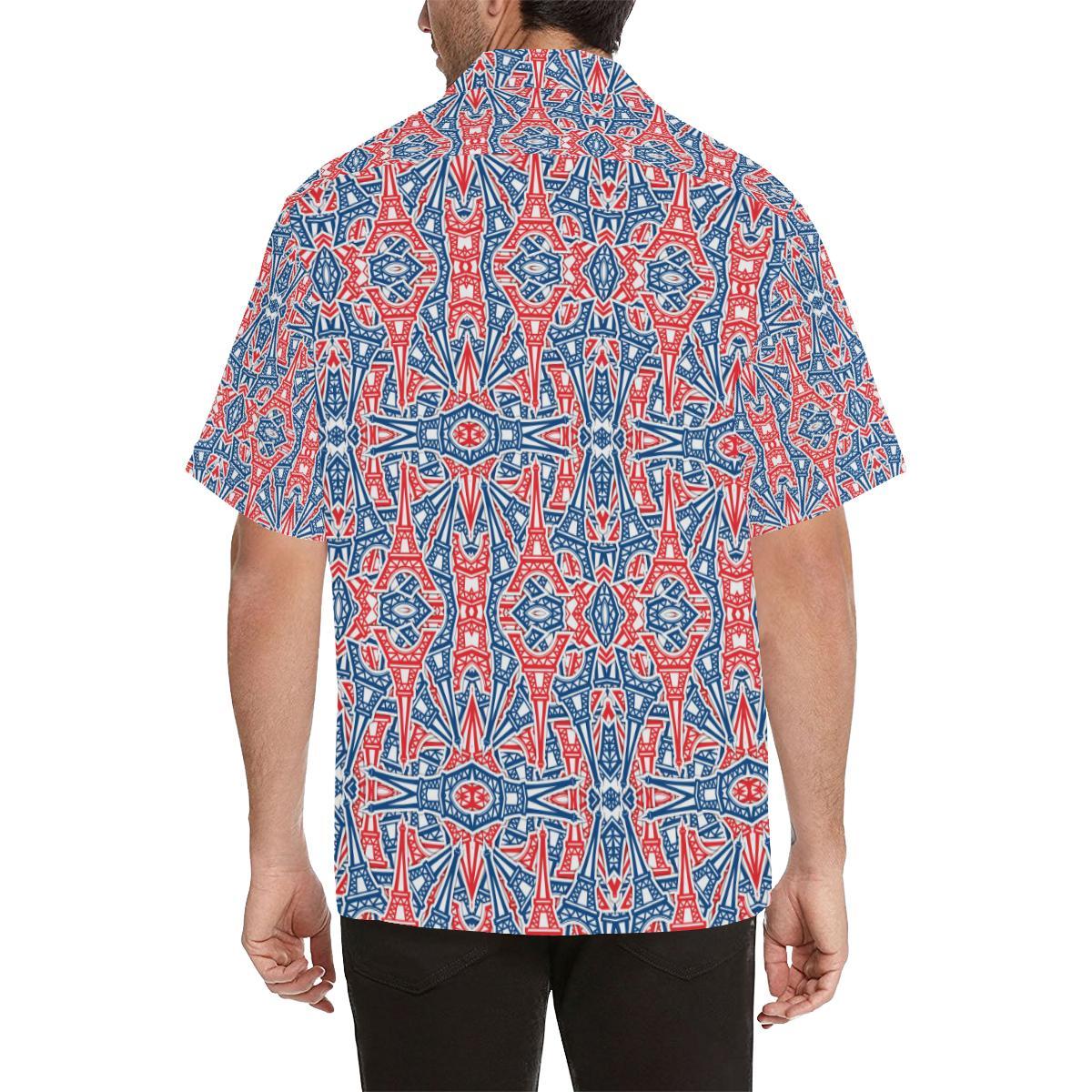 Blue Red Eiffel Tower Pattern Print Design 02 Mens All Over Hawaiian Shirt