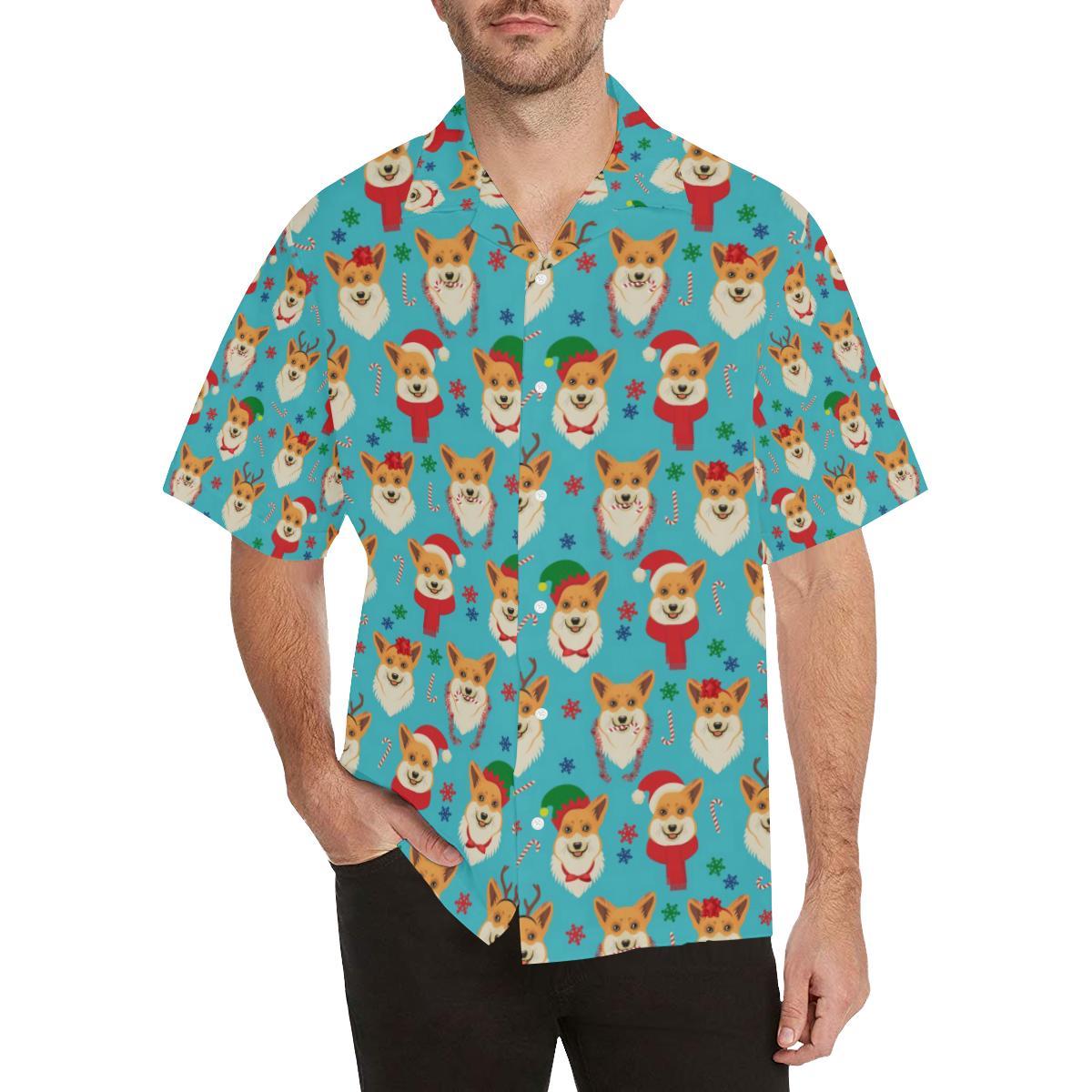 Christmas Corgi Pattern Mens All Over Print Hawaiian Shirt