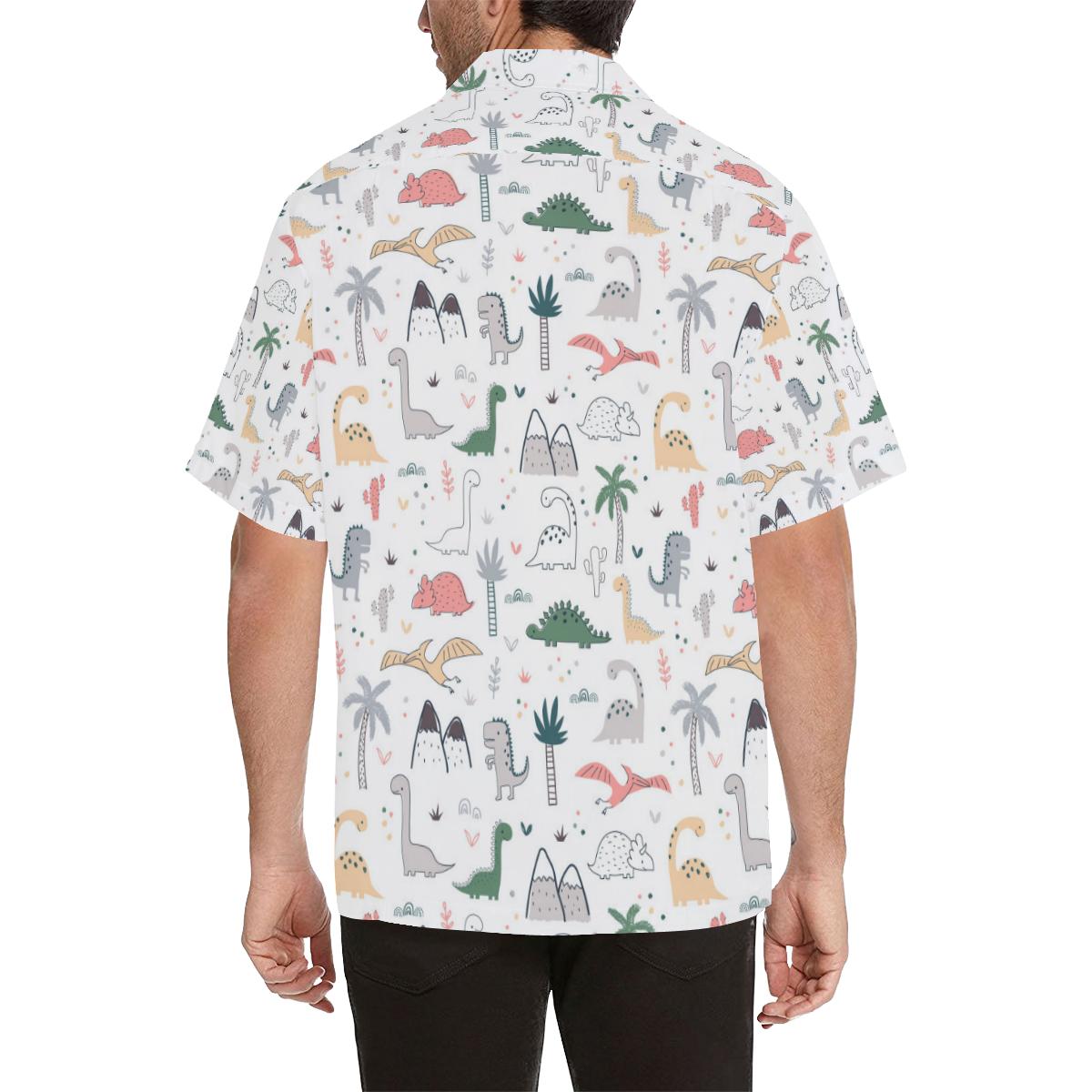 Cute Cartoon Dinosaurs Tree Pattern Mens All Over Print Hawaiian Shirt