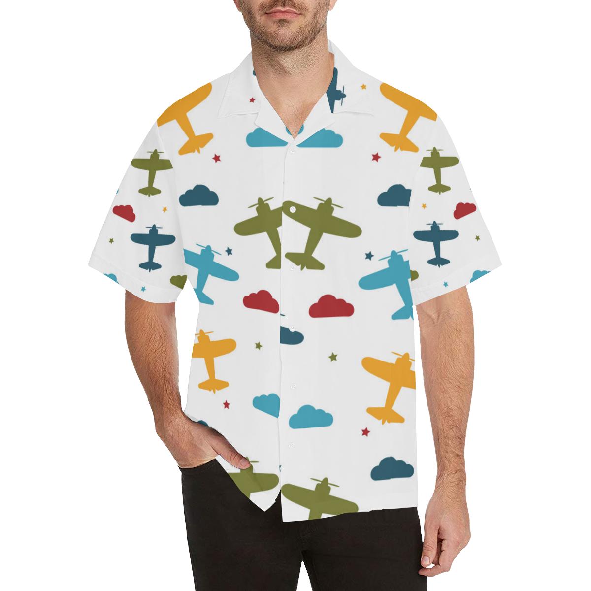 Airplane Star Cloud Colorful Mens All Over Print Hawaiian Shirt