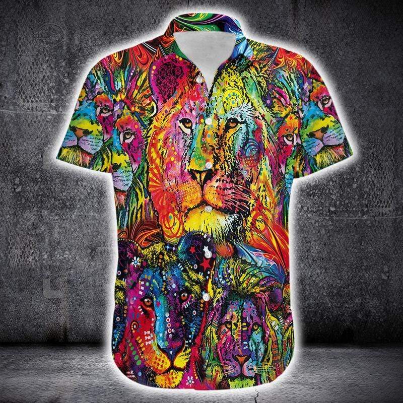 Colorful Amazing Lion Psychedelic Hippie Unisex Hawaiian Aloha Shirts #DH