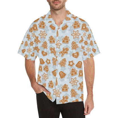 Christmas Gingerbread Cookie Pattern Background Mens All Over Print Hawaiian Shirt