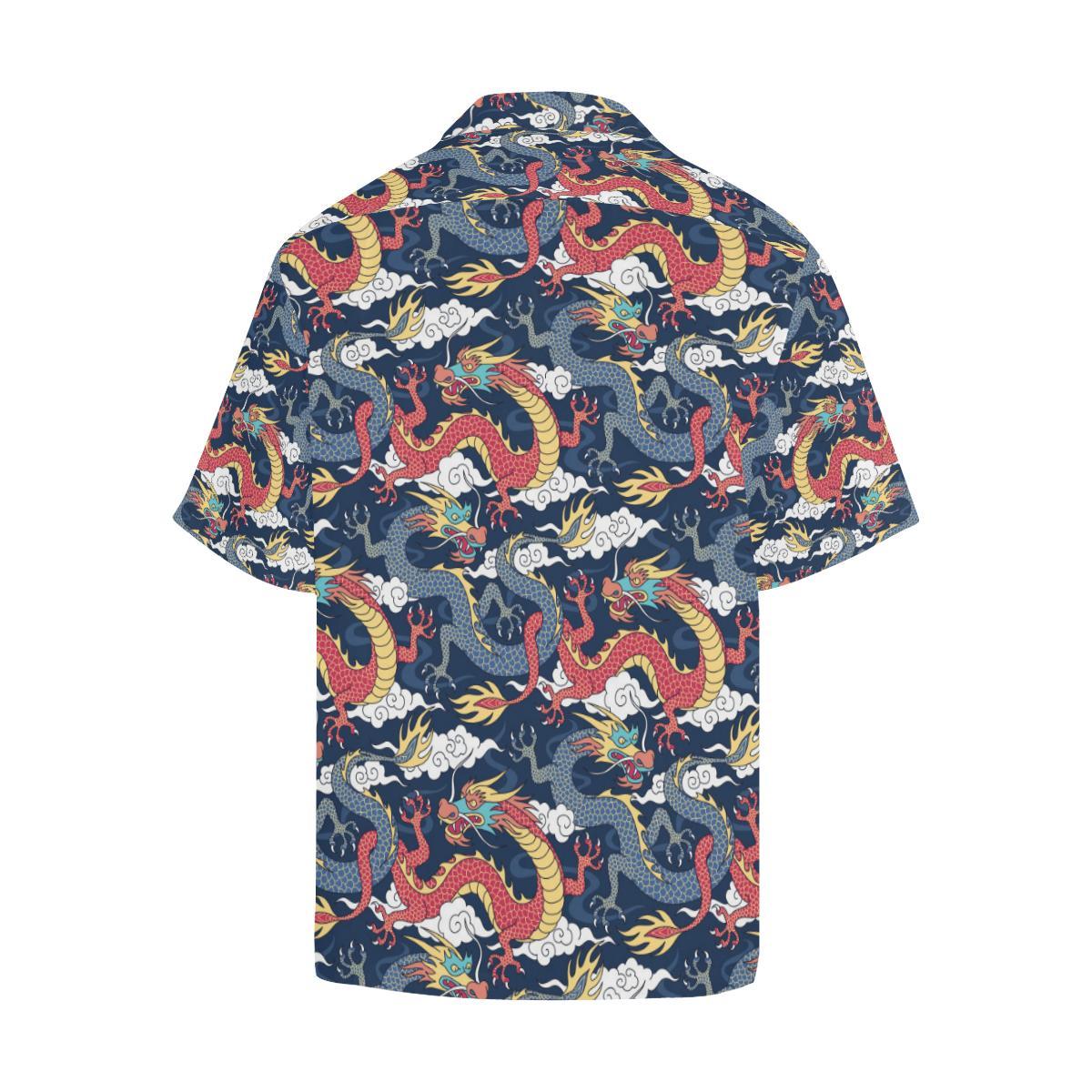 Blue Red Dragon Cloud Pattern Mens All Over Print Hawaiian Shirt