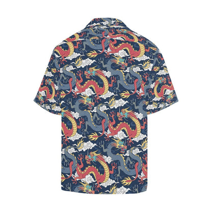Blue Red Dragon Cloud Pattern Mens All Over Print Hawaiian Shirt