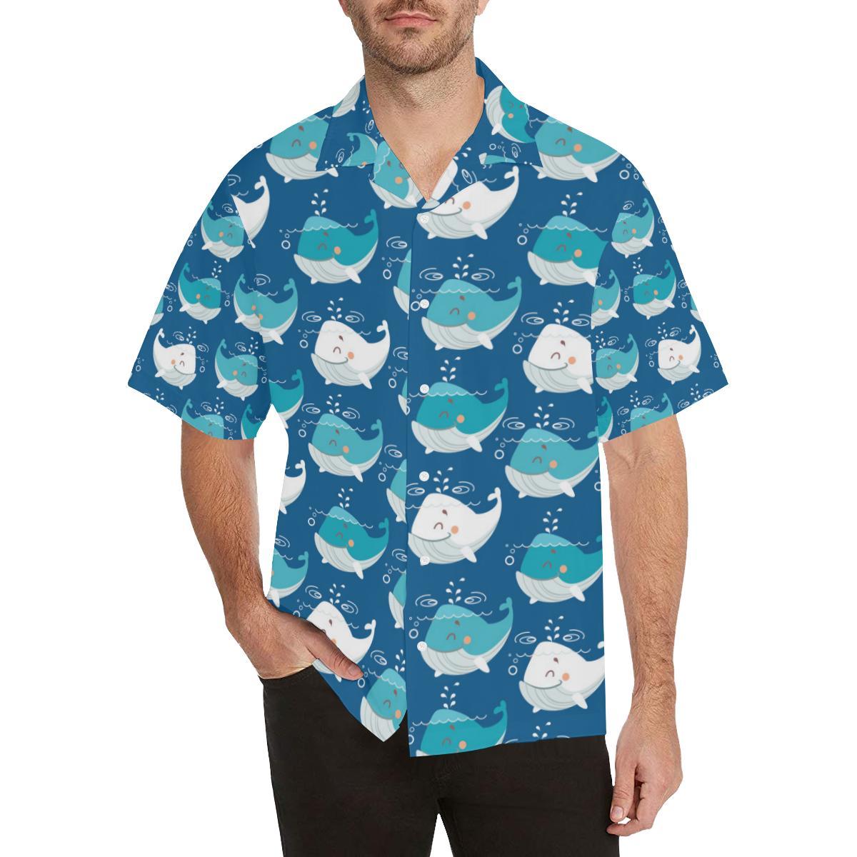 Blue Whale Pattern Print Design Hawaiian Shirt