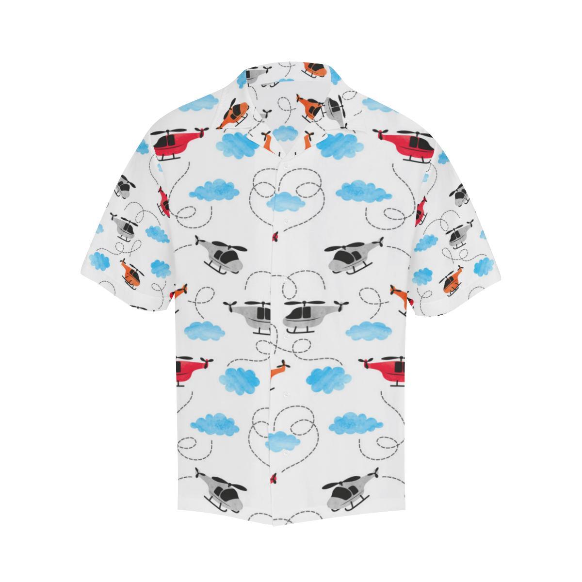 Watercolor Helicopter Cloud Pattern Mens All Over Print Hawaiian Shirt