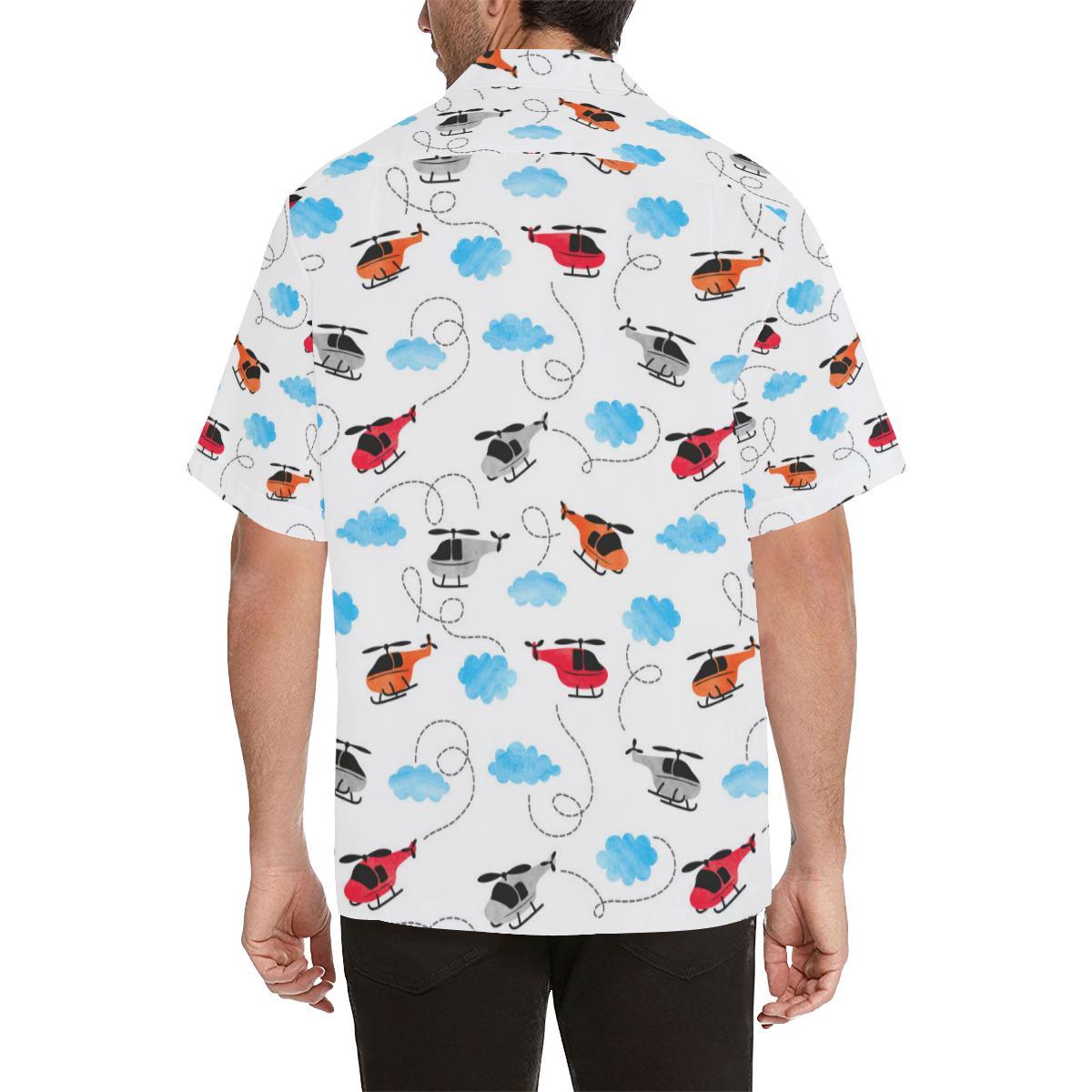 Watercolor Helicopter Cloud Pattern Mens All Over Print Hawaiian Shirt