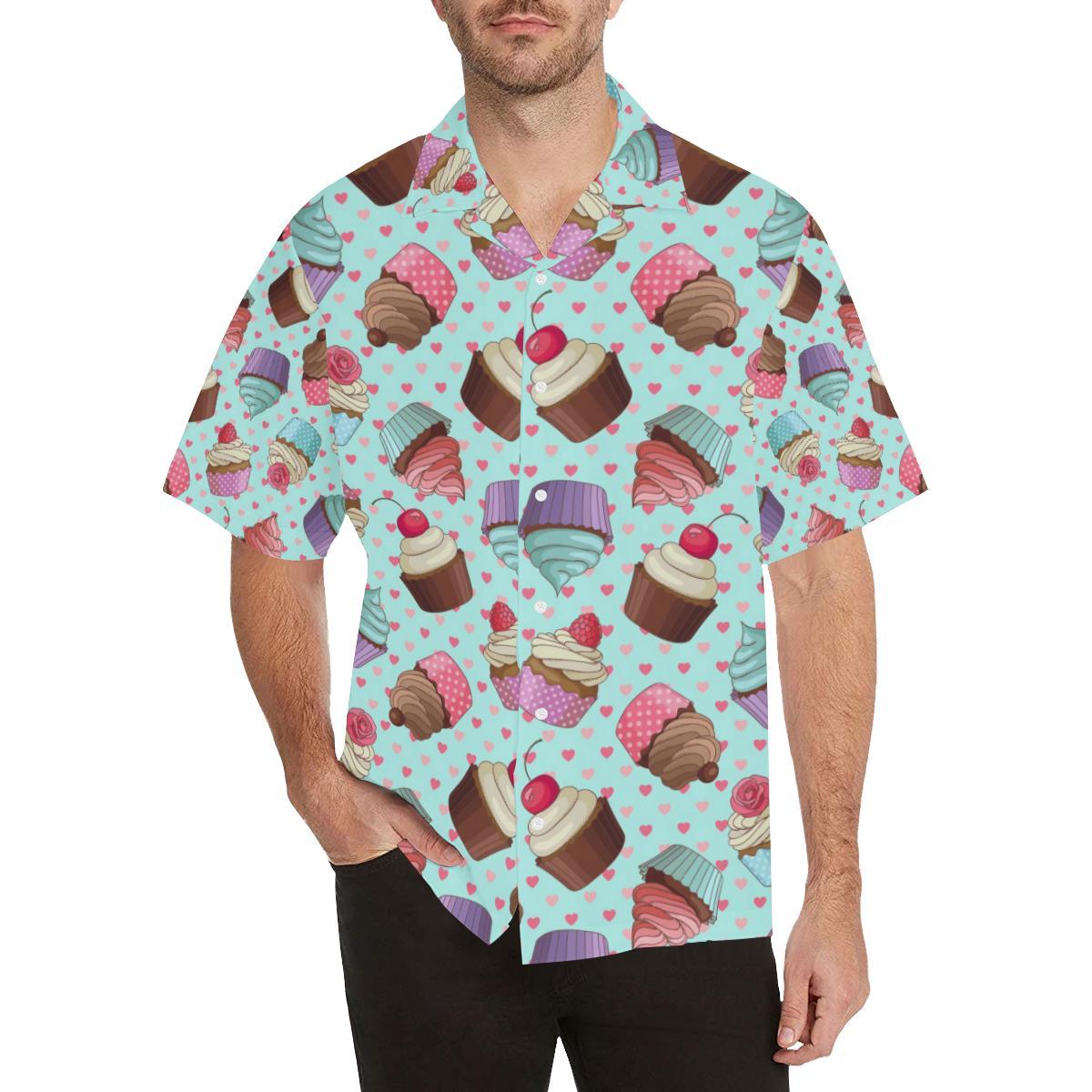 Cup Cake Heart Pattern Mens All Over Print Hawaiian Shirt
