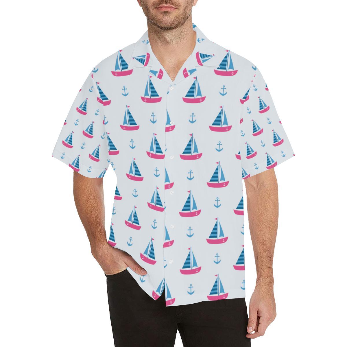 Sailboat Anchor Pattern Mens All Over Print Hawaiian Shirt