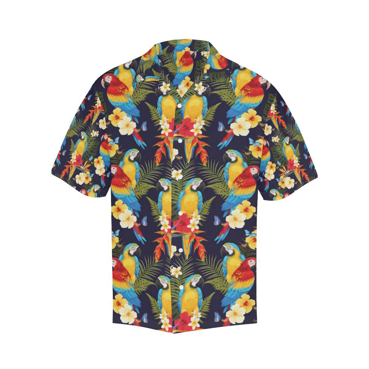 Colorful Parrot Flower Pattern Mens All Over Print Hawaiian Shirt