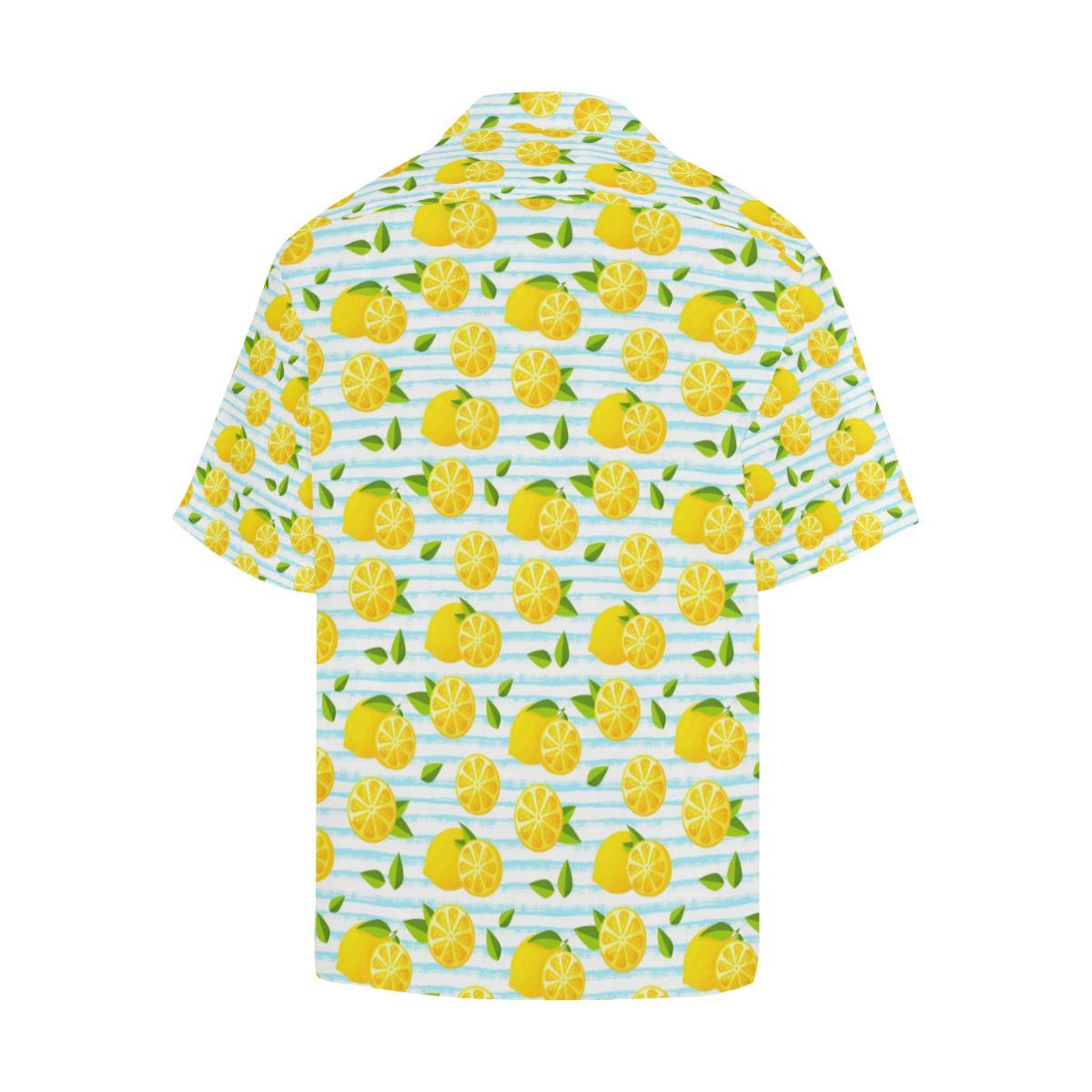 Lemon Pattern Stripe Background Mens All Over Print Hawaiian Shirt