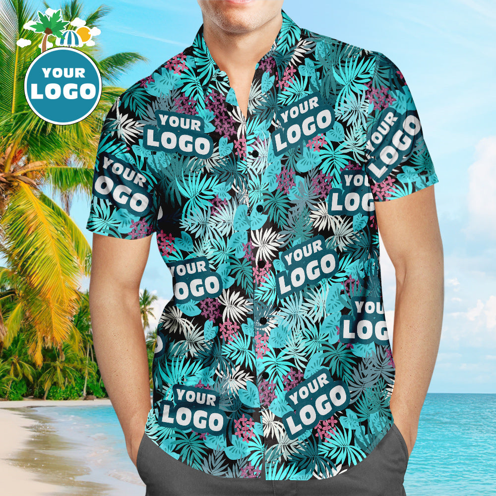 Custom Logo Hawaiian Shirts Summer Leaves Design Personalised Aloha Beach Shirt For Men