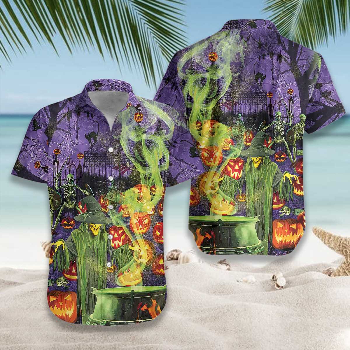 Hawaiian Aloha Shirts Halloween Fright Night Witch Hour