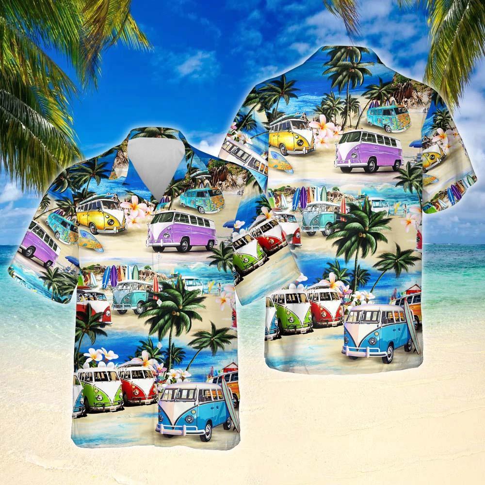 Camper Van Camping In A Tropical Beach Hawaiian Shirt Thh2413Hw