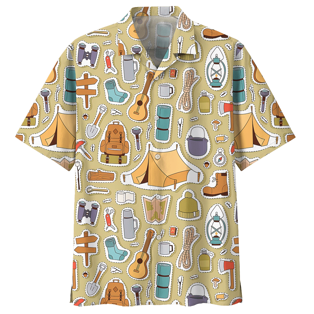 Camping Tan High Quality Unisex Hawaiian Shirt 