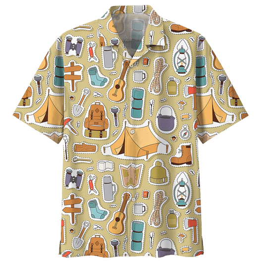 Camping Tan High Quality Unisex Hawaiian Shirt 