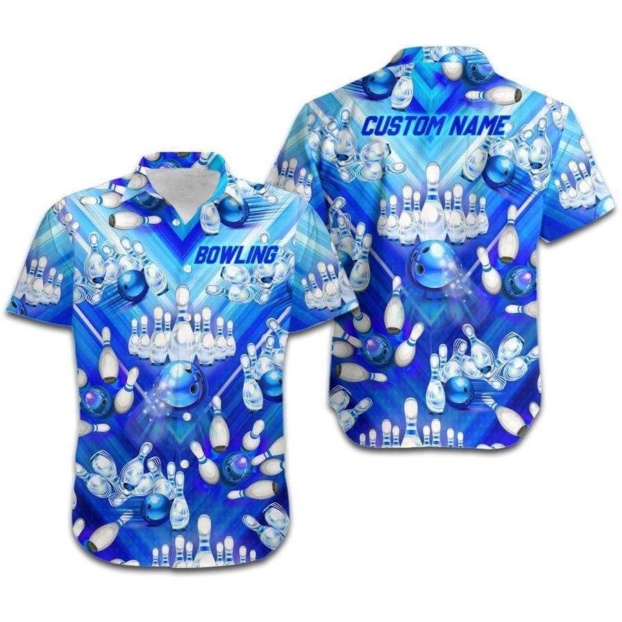 Hawaiian Aloha Shirts Blue Bowling Custom Name