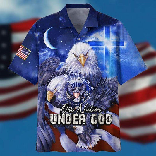 Patriot Eagle One Nation Under God Independence Day Unisex Hawaiian Shirts