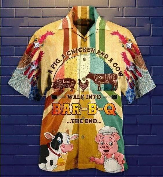 Hawaiian Aloha Shirts A Pig A Chicken A Cow Walk In A Bar-B-Q