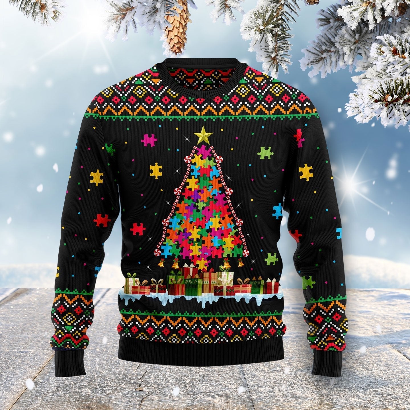 Autism Tree Christmas Ugly Christmas Sweater 