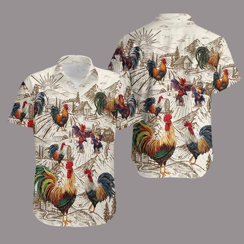 Rooster Vintage Hawaiian Aloha Shirts Gift for Farmer