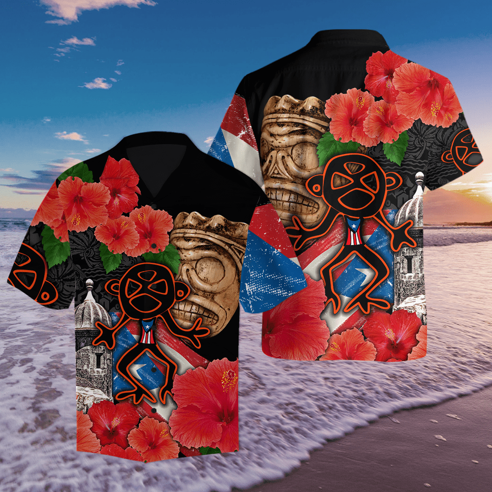 Puerto Rico Sol Taino With Maga Flower Hawaiian Aloha Shirts #KV