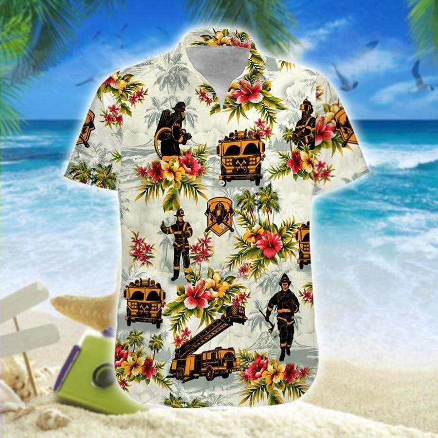 Hawaiian Aloha Shirts Firefighter Flowers