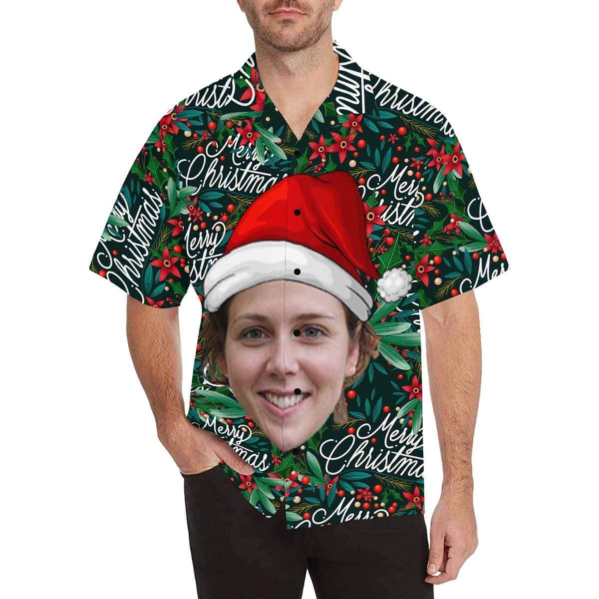 Custom Face Merry Christmas Men's Hawaiian Shirt