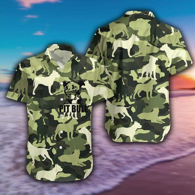 Pit bull Camo Dog Army Hawaiian Aloha Shirts #160321l