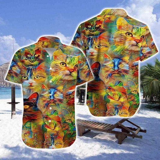 Colorful Cats Painting Aloha Hawaiian Shirts #H