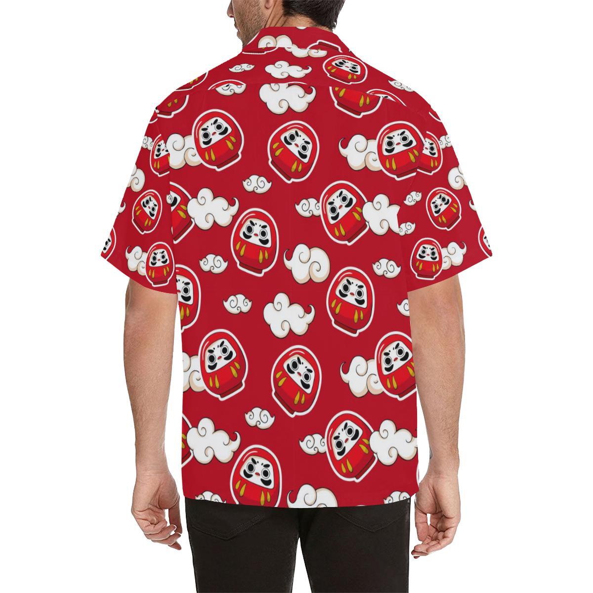 Red Daruma Cloud Pattern Mens All Over Print Hawaiian Shirt