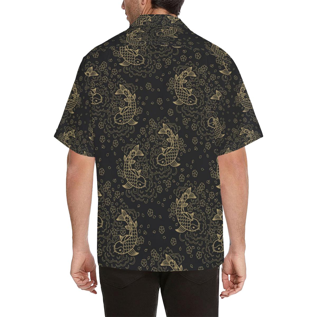 Gold Koi Fish Carp Pattern Mens All Over Print Hawaiian Shirt