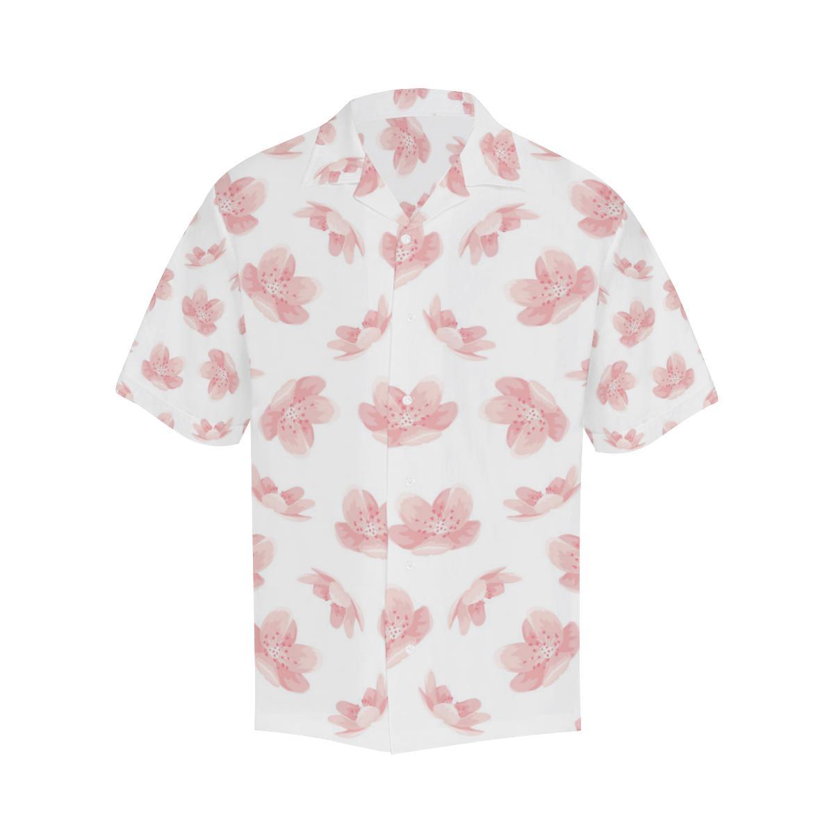 Pink Sakura Cherry Blossom Pattern Mens All Over Print Hawaiian Shirt