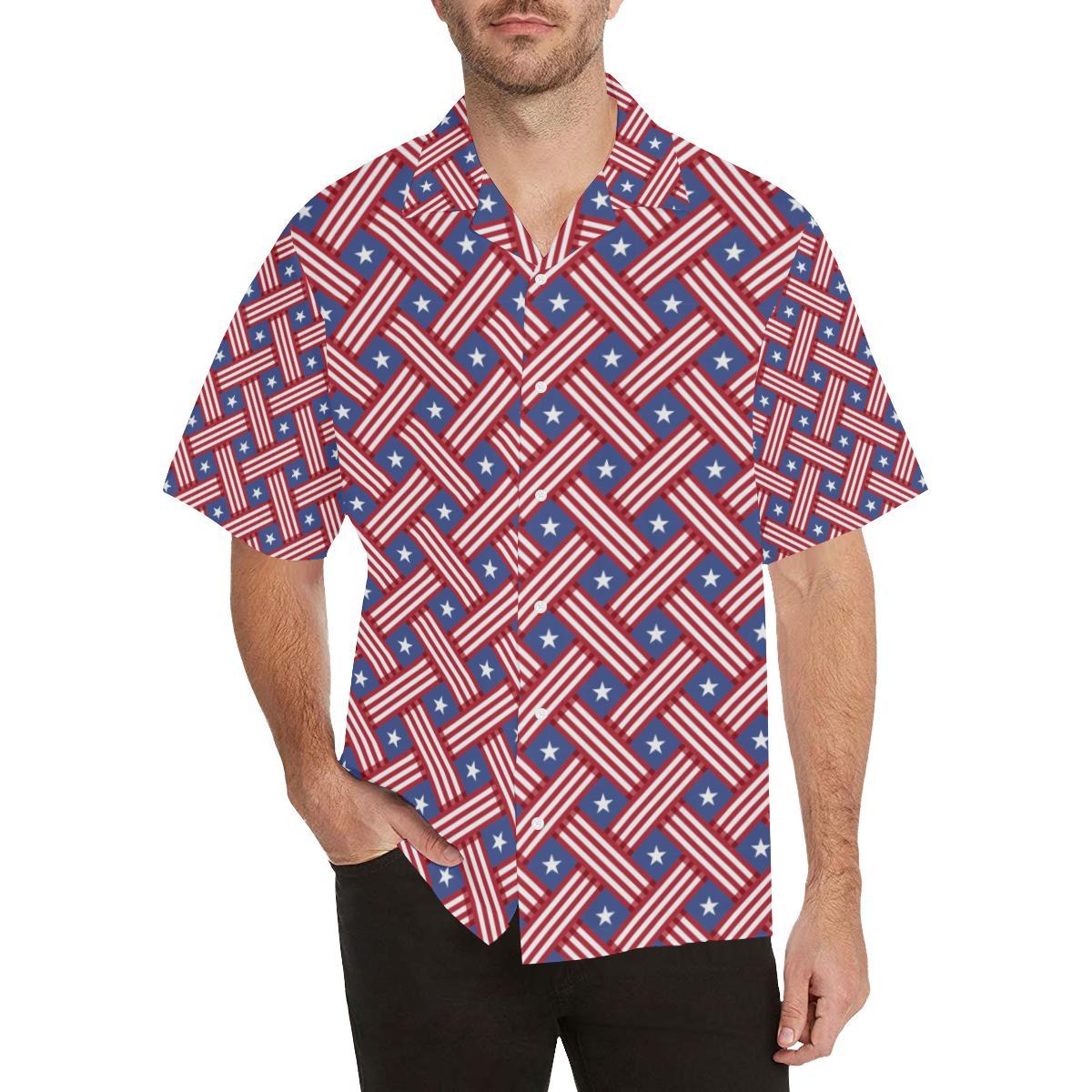 Usa Star Stripe Pattern Mens All Over Print Hawaiian Shirt