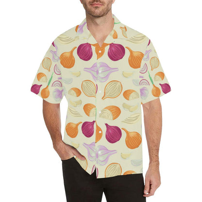 Onion Garlic White Red Pattern Mens All Over Print Hawaiian Shirt