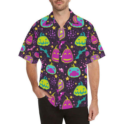 Halloween Pumpkin Bat Pattern Mens All Over Print Hawaiian Shirt