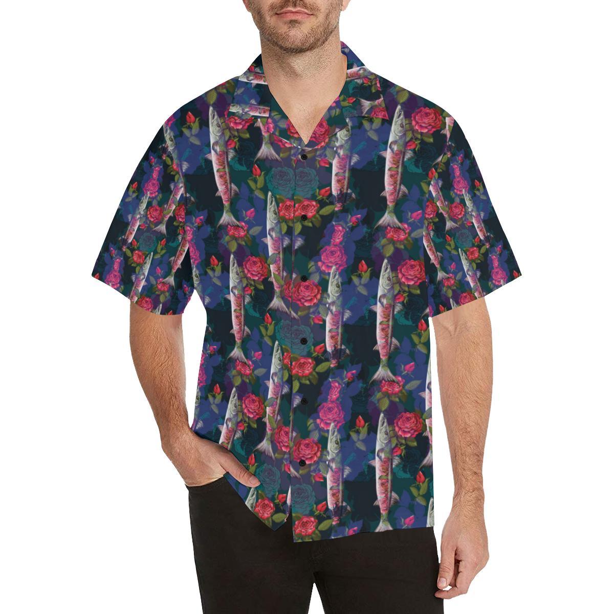 Barracuda With Folwer Pattern Print Design Hawaiian Shirt