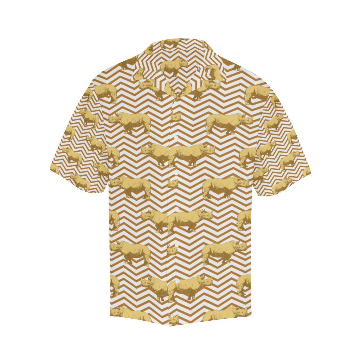Rhino Yellow Theme Pattern Mens All Over Print Hawaiian Shirt