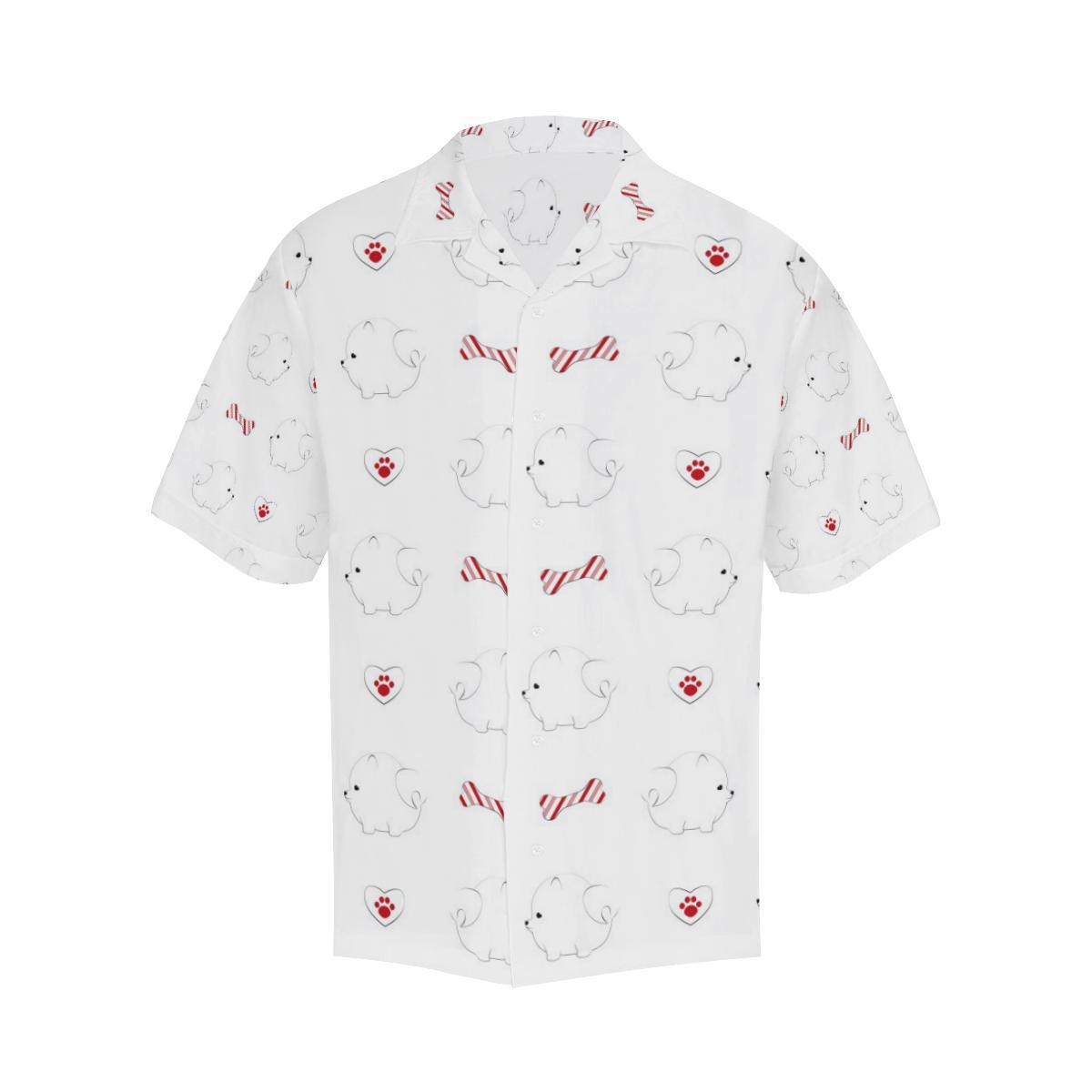 White Pomeranian Pattern Mens All Over Print Hawaiian Shirt