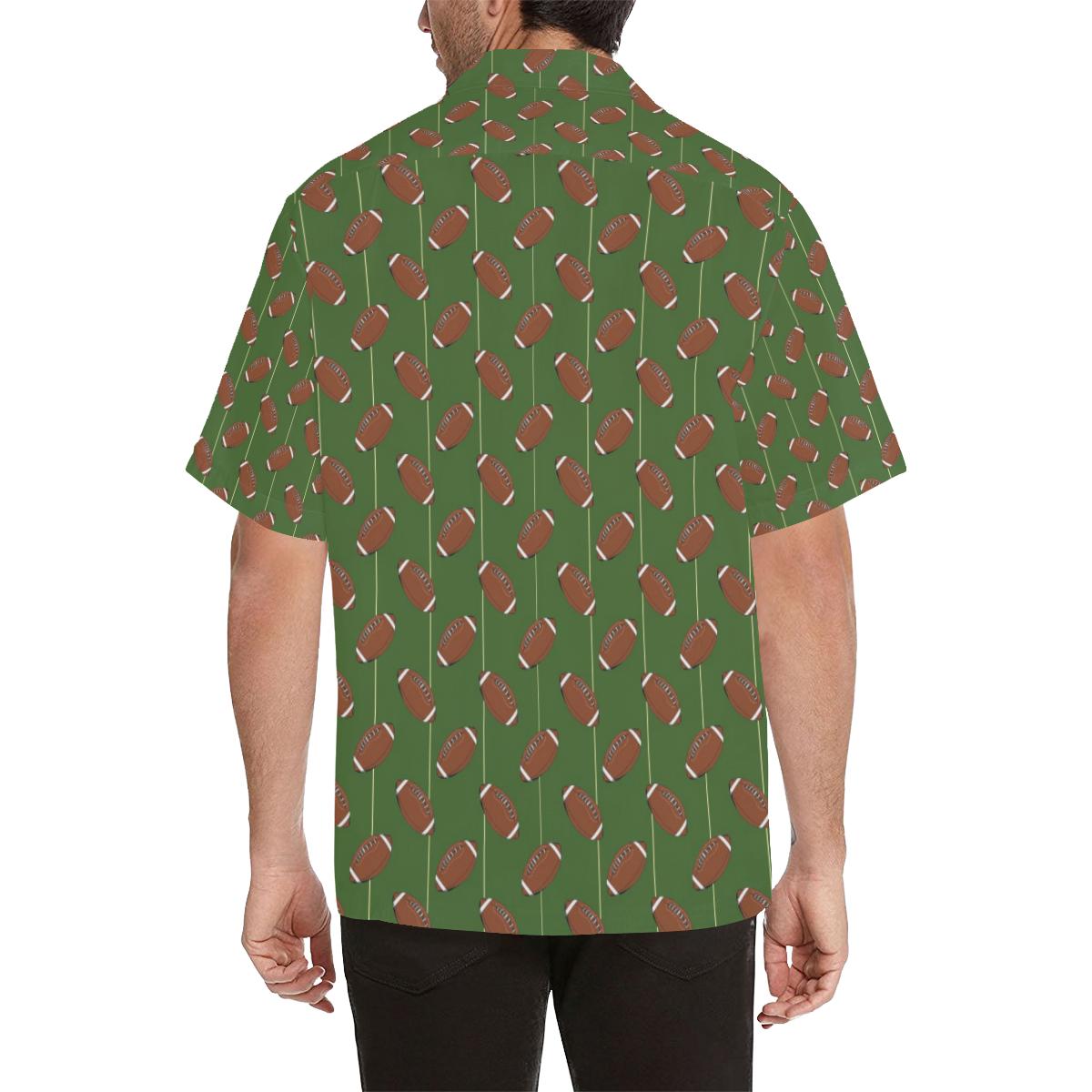 American Football Ball Pattern Green Background Mens All Over Print Hawaiian Shirt