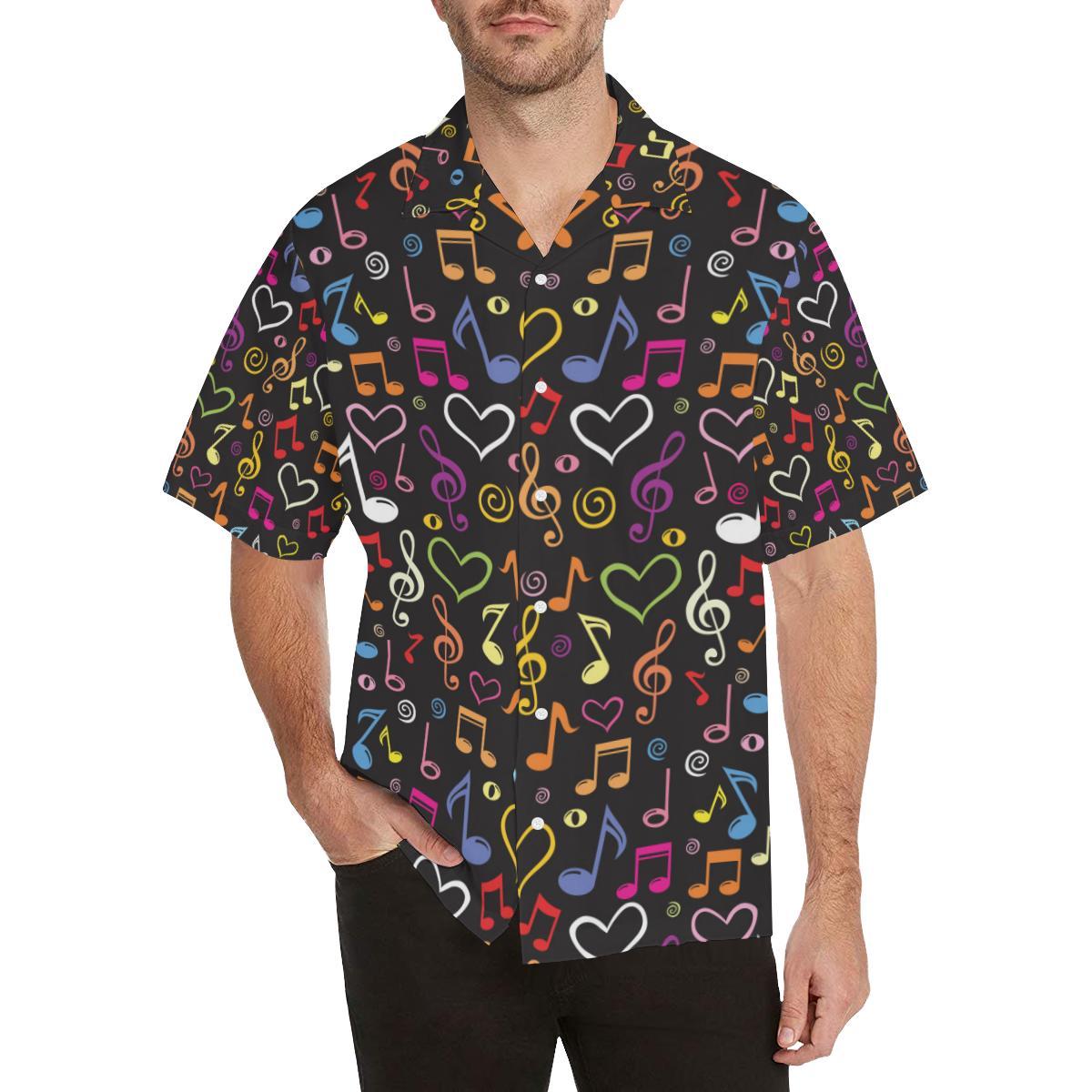 Music Notes Pattern Print Design 02 Mens All Over Hawaiian Shirt