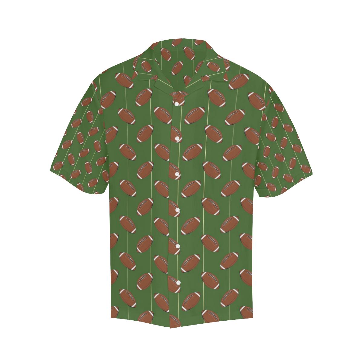 American Football Ball Pattern Green Background Mens All Over Print Hawaiian Shirt