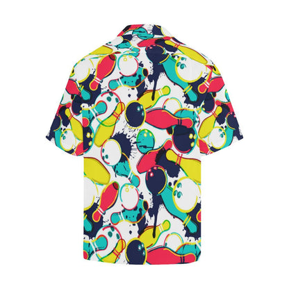 Watercolor Bowling Ball Pins Mens All Over Print Hawaiian Shirt