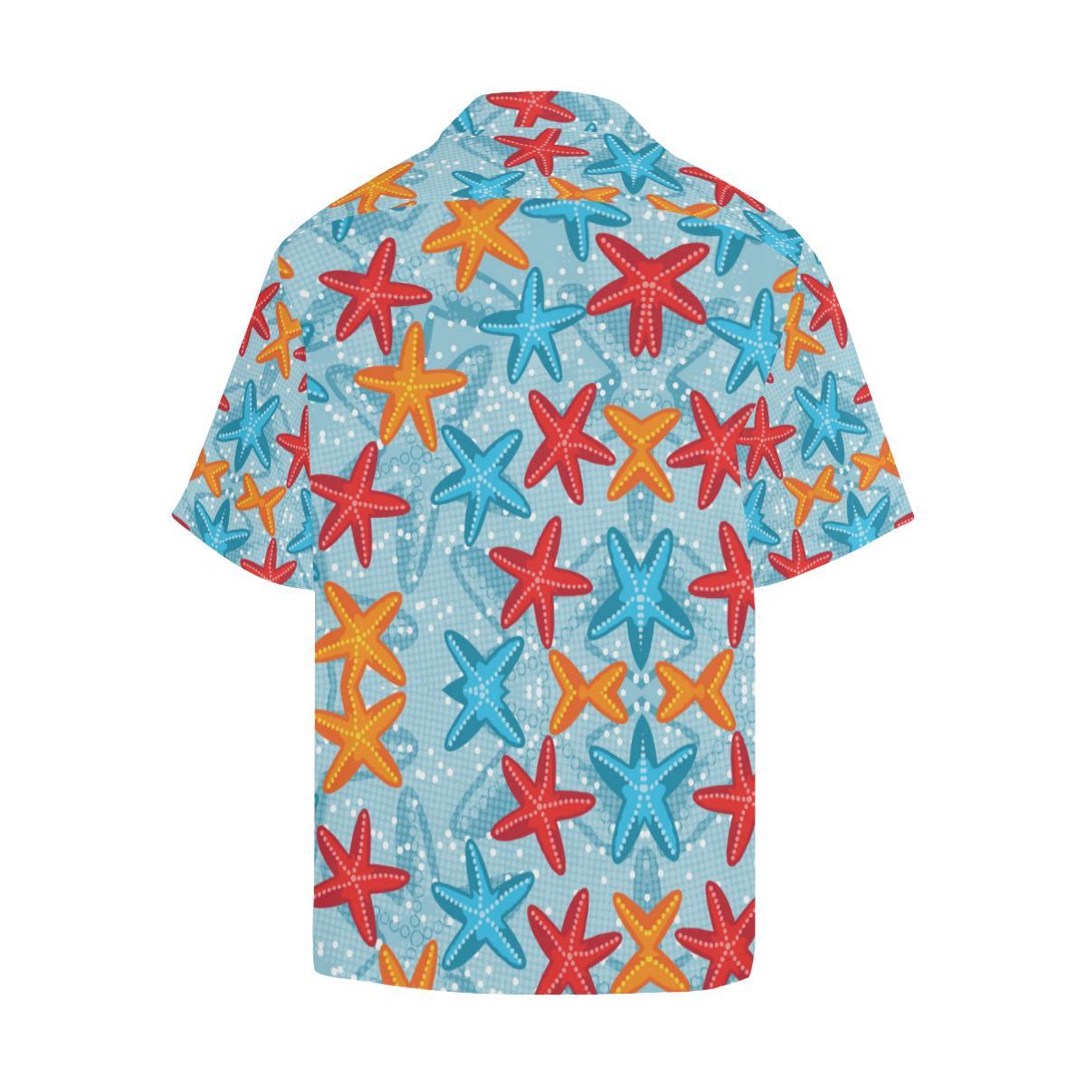 Blue Red Orange Starfish Pattern Mens All Over Print Hawaiian Shirt