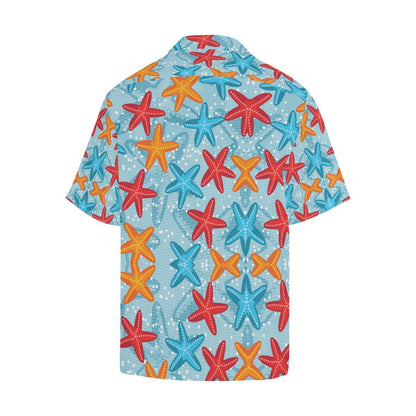 Blue Red Orange Starfish Pattern Mens All Over Print Hawaiian Shirt