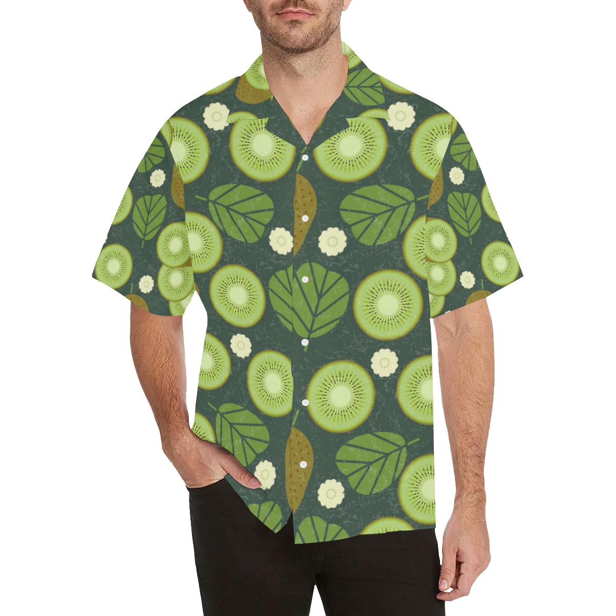 Whole Sliced Kiwi Leave And Flower Mens All Over Print Hawaiian Shirt