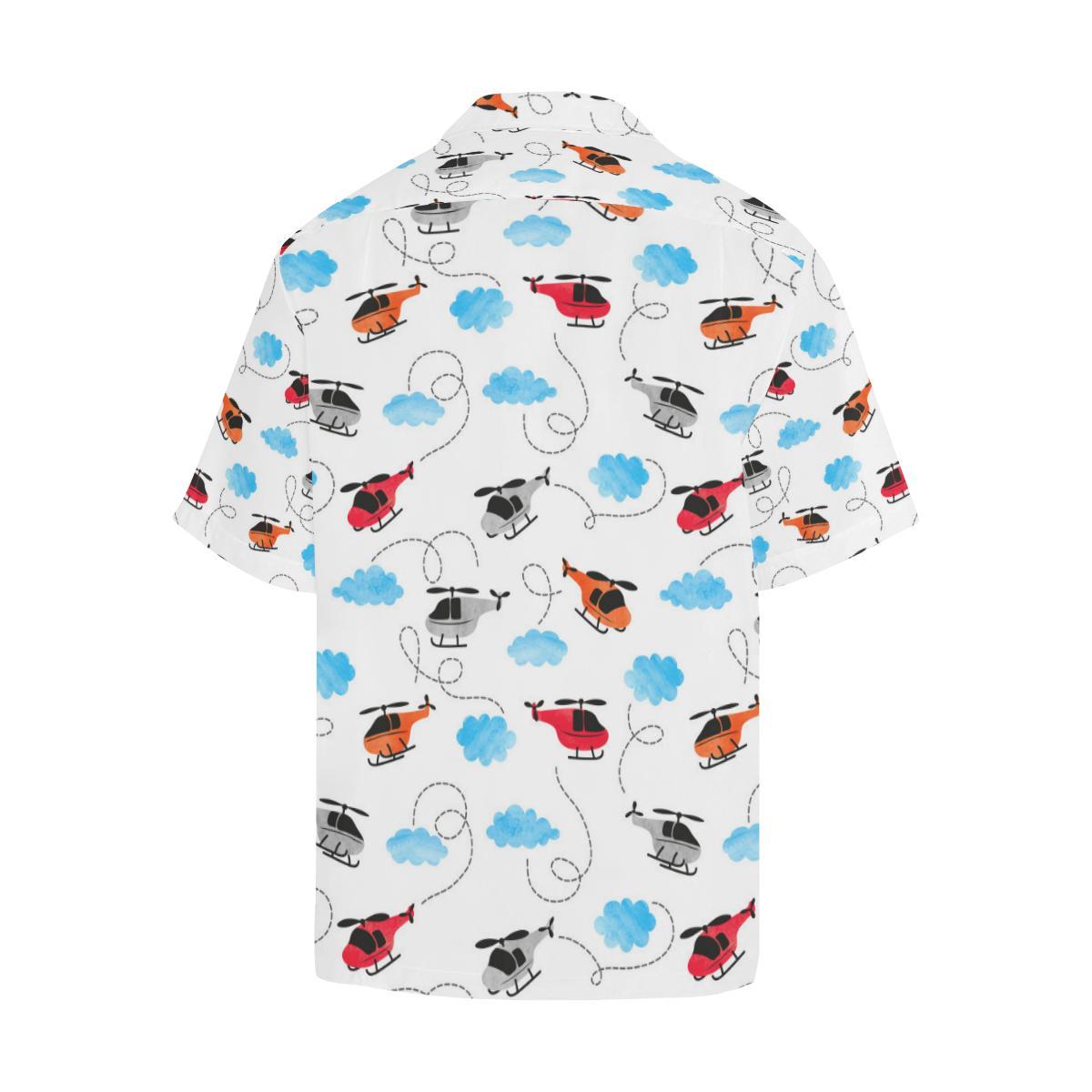 Watercolor Helicopter Cloud Pattern Mens All Over Print Hawaiian Shirt