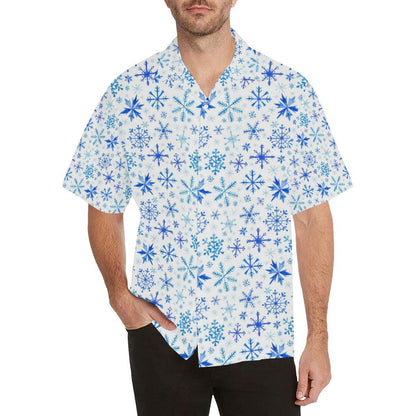 Blue Snowflake Pattern Mens All Over Print Hawaiian Shirt