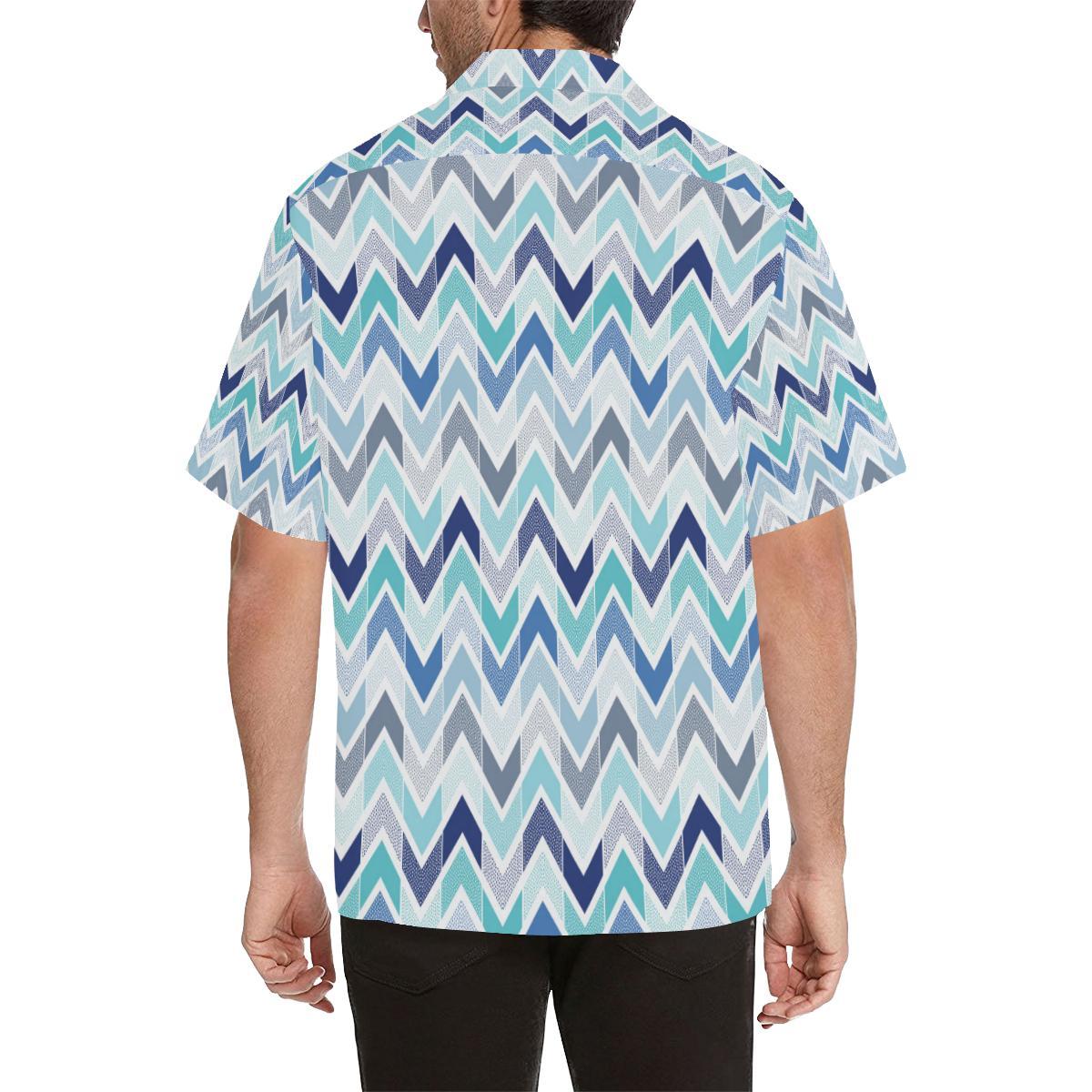 Zigzag Chevron Blue Pattern Mens All Over Print Hawaiian Shirt